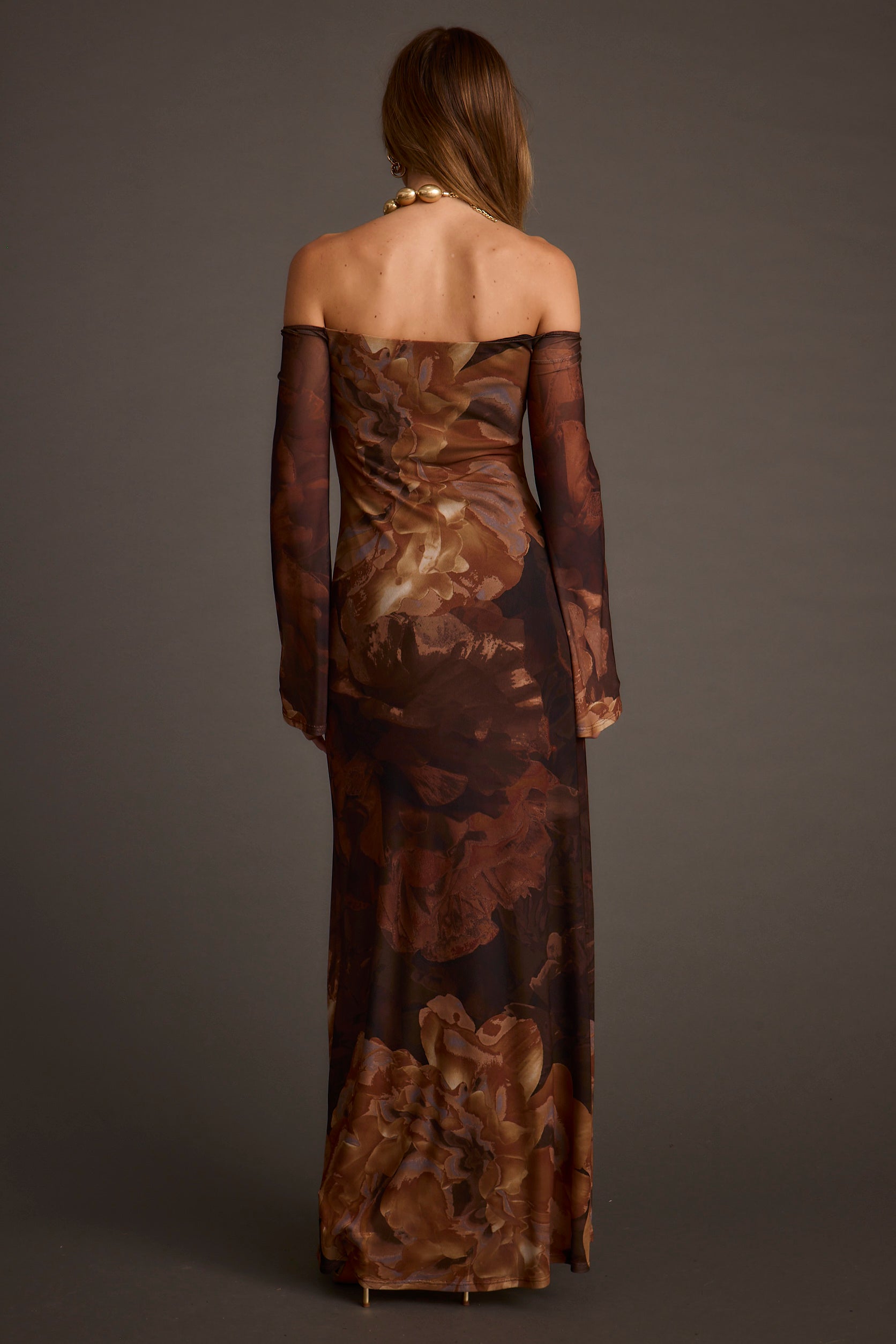 Merritt Mocha Floral Mesh Maxi Dress