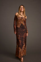 Merritt Mocha Floral Mesh Maxi Dress