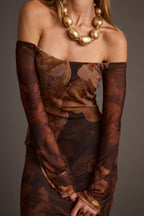 Merritt Mocha Floral Mesh Maxi Dress