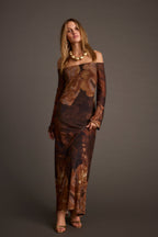 Merritt Mocha Floral Mesh Maxi Dress