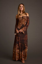 Merritt Mocha Floral Mesh Maxi Dress