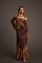 Merritt Mocha Floral Mesh Maxi Dress