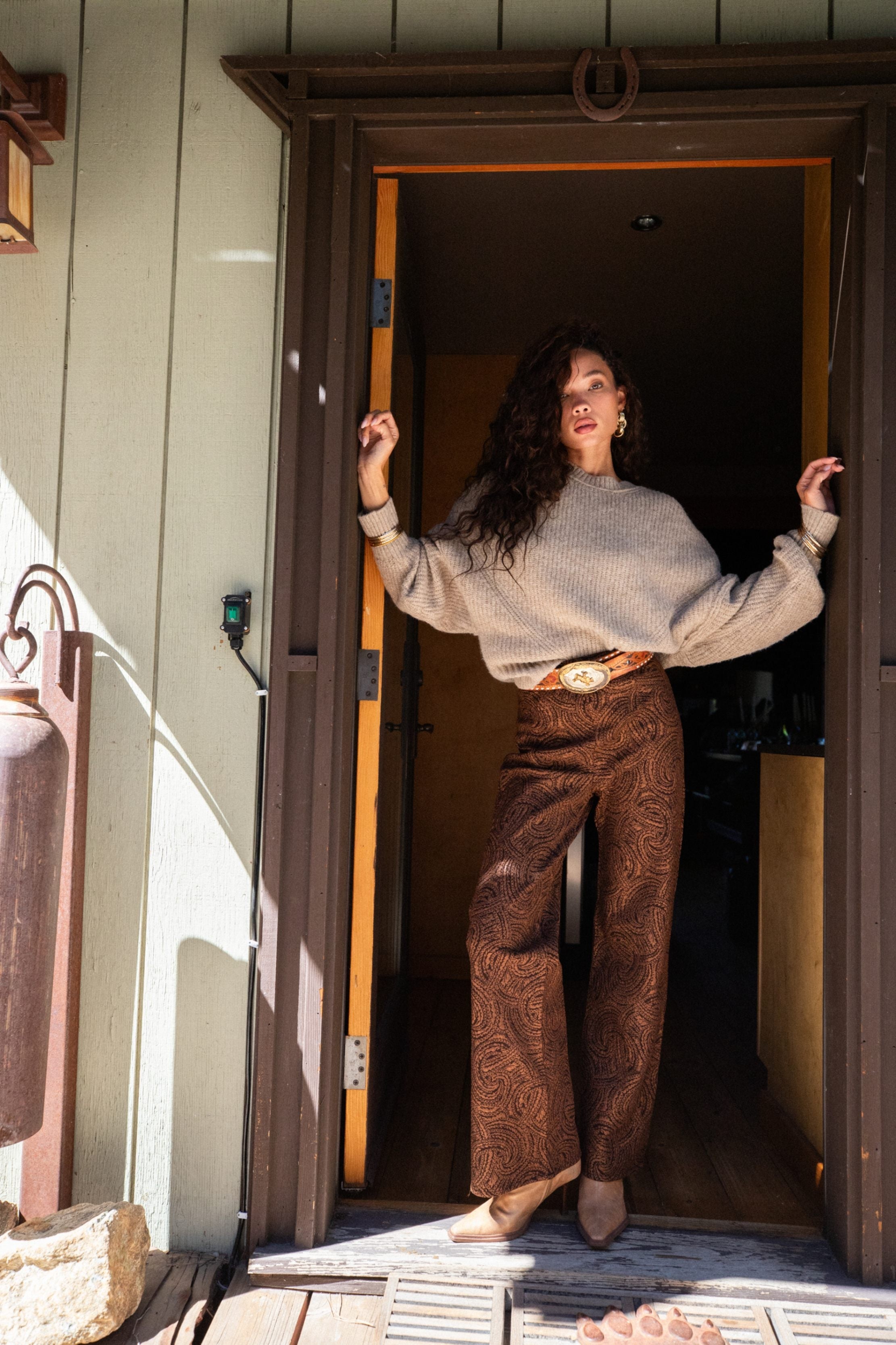 Milan Cognac Swirl Wide Leg Trouser