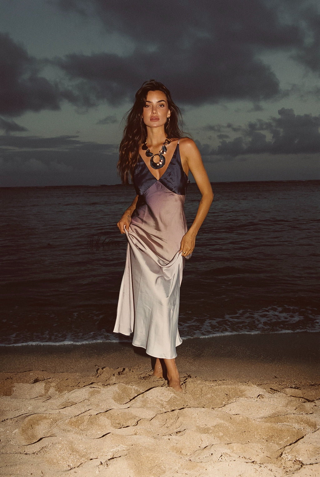 Mirabella Brown Satin Ombre Maxi Dress