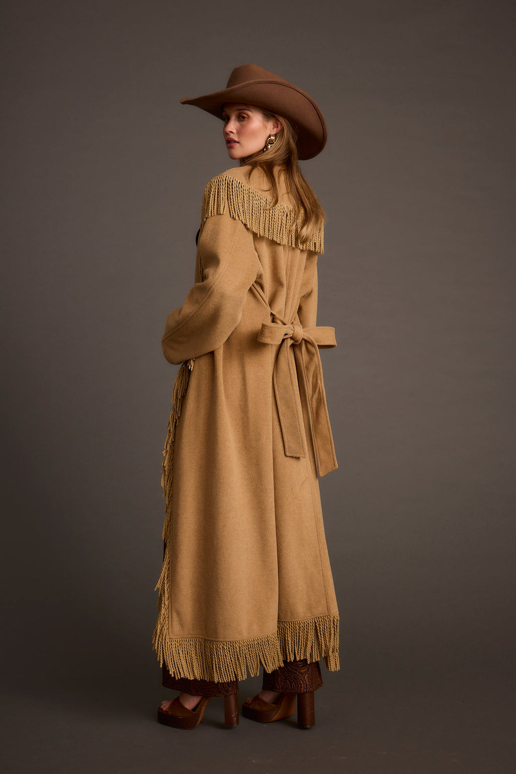 Montrose Camel Fringe Coat