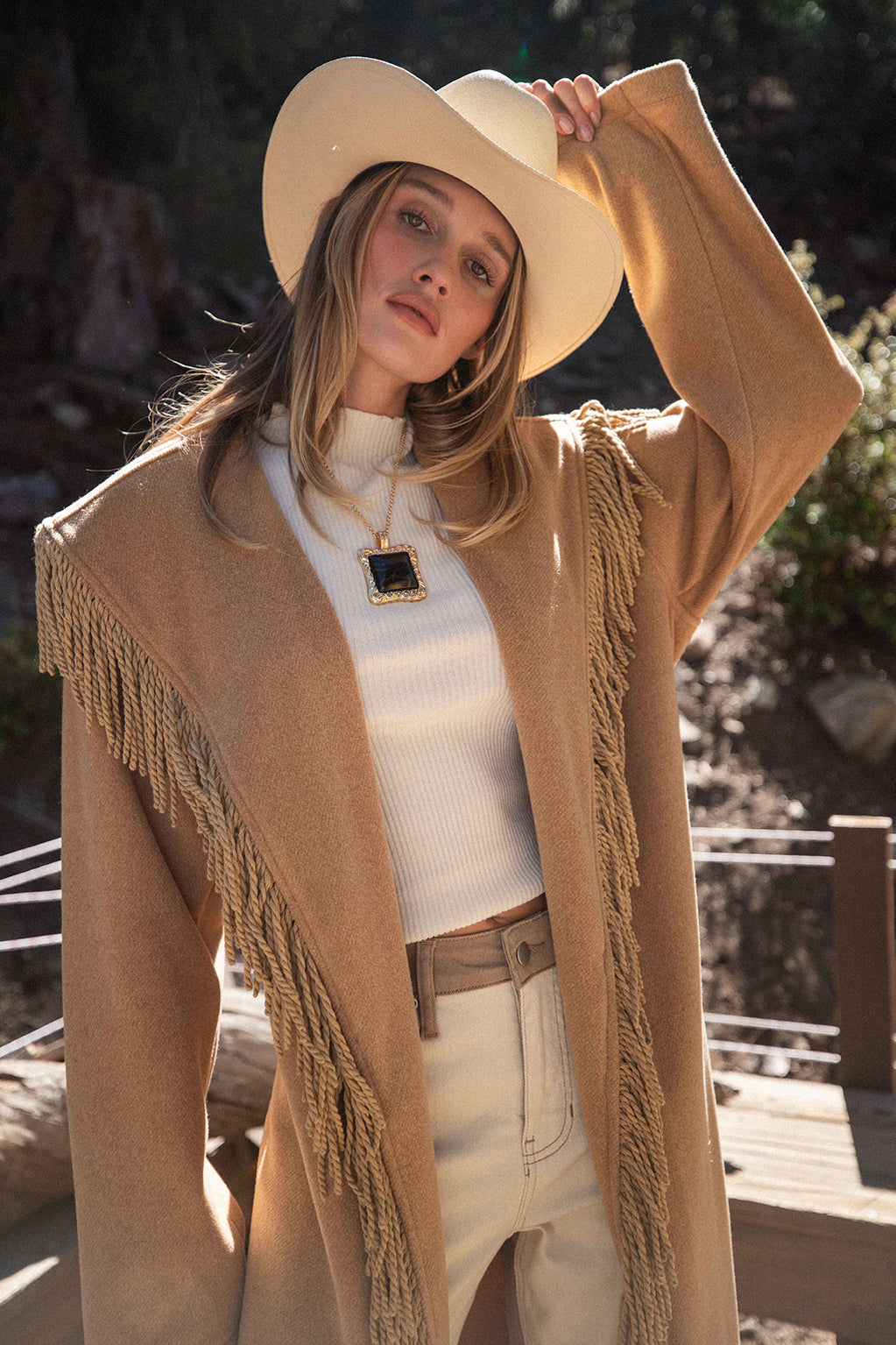 Montrose Camel Fringe Coat