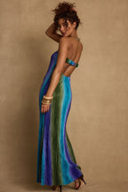Natalia Blue Striped Strapless Plisse Maxi Dress