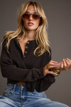 Not Your Boyfriend Washed Black Waffle Knit Henley