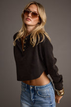 Not Your Boyfriend Washed Black Waffle Knit Henley