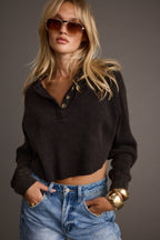 Not Your Boyfriend Washed Black Waffle Knit Henley