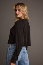 Not Your Boyfriend Washed Black Waffle Knit Henley