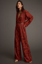 Noelle Cinnamon Satin Jacquard Jumpsuit