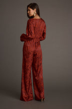 Noelle Cinnamon Satin Jacquard Jumpsuit