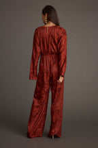 Noelle Cinnamon Satin Jacquard Jumpsuit