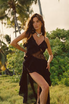 Nyx Black Lace Inset Ruffle Maxi Dress