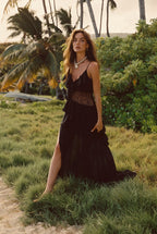 Nyx Black Lace Inset Ruffle Maxi Dress