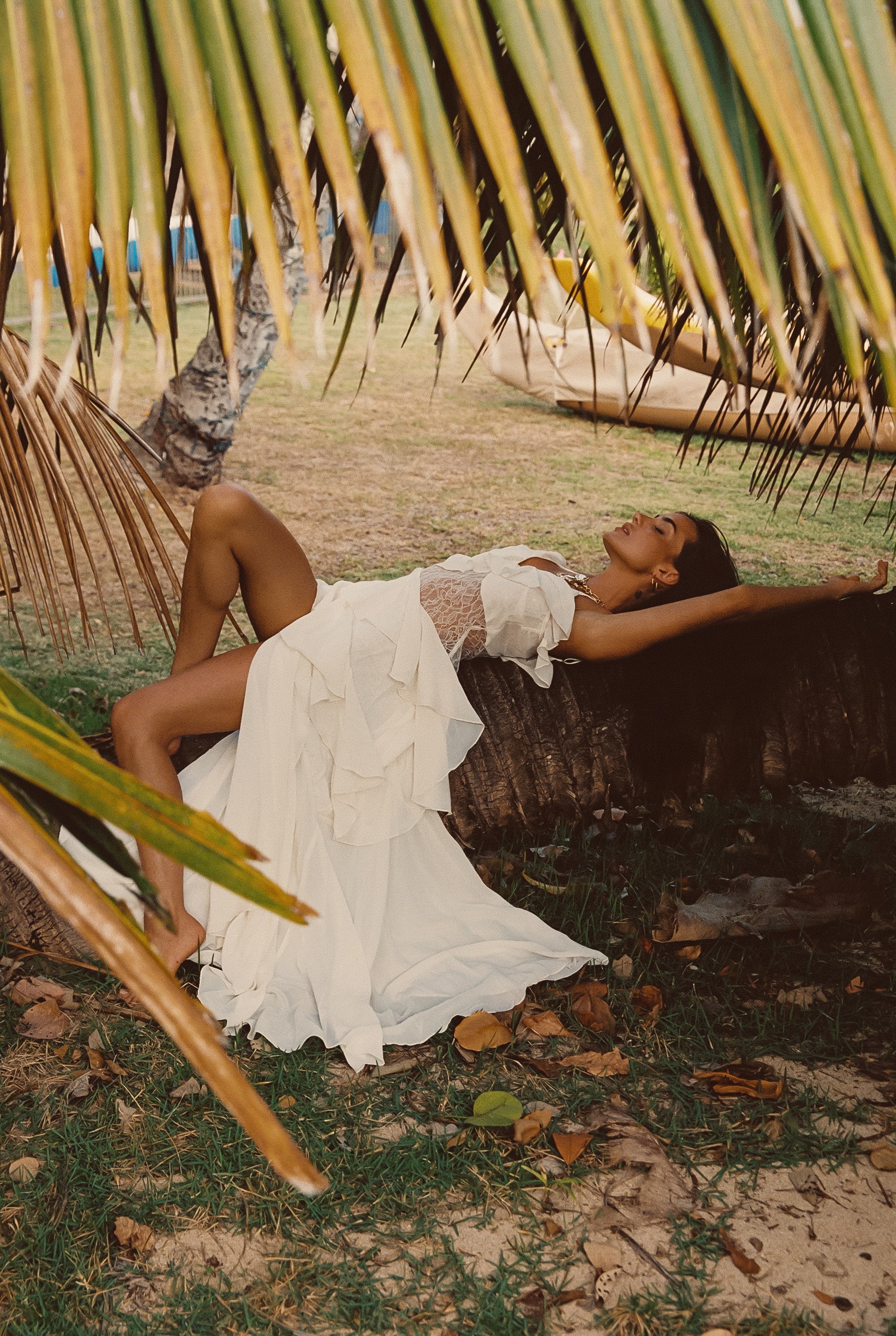 Nyx Ivory Lace Inset Ruffle Maxi Dress