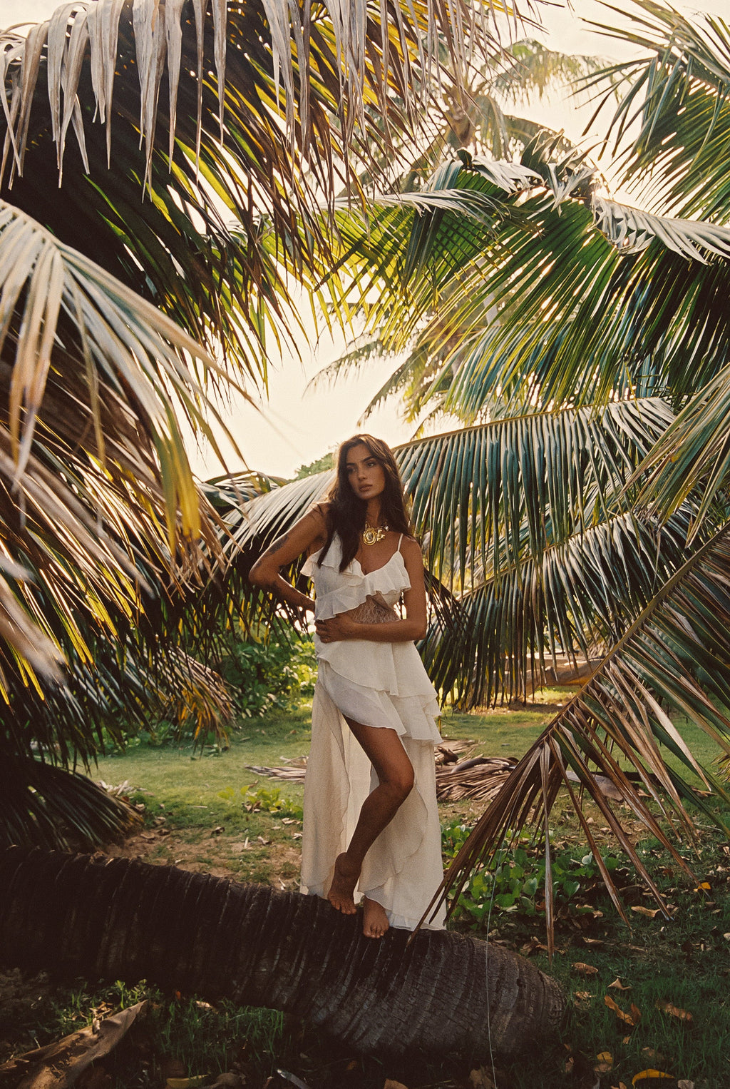 Nyx Ivory Lace Inset Ruffle Maxi Dress