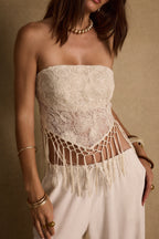 Outlaw Cream Lace Fringe Scarf Top