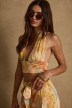 Picasso Yellow Abstract Halter Crop Top