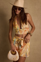 Picasso Yellow Abstract Halter Crop Top