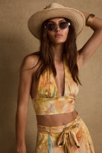 Picasso Yellow Abstract Halter Crop Top