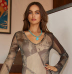 Turn Up Faux Turquoise Beaded Necklace