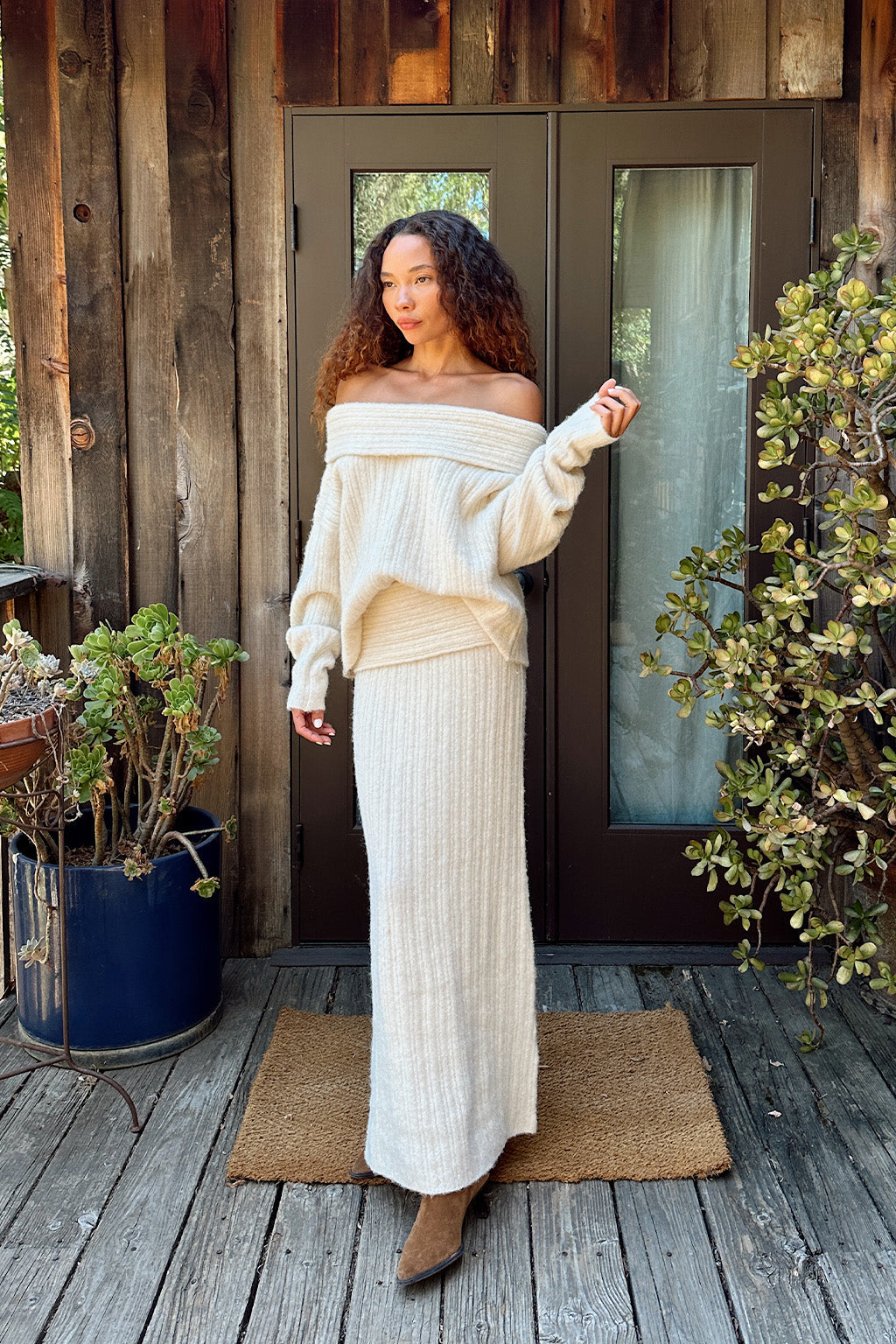 Pamela Beige Sweater Maxi Skirt