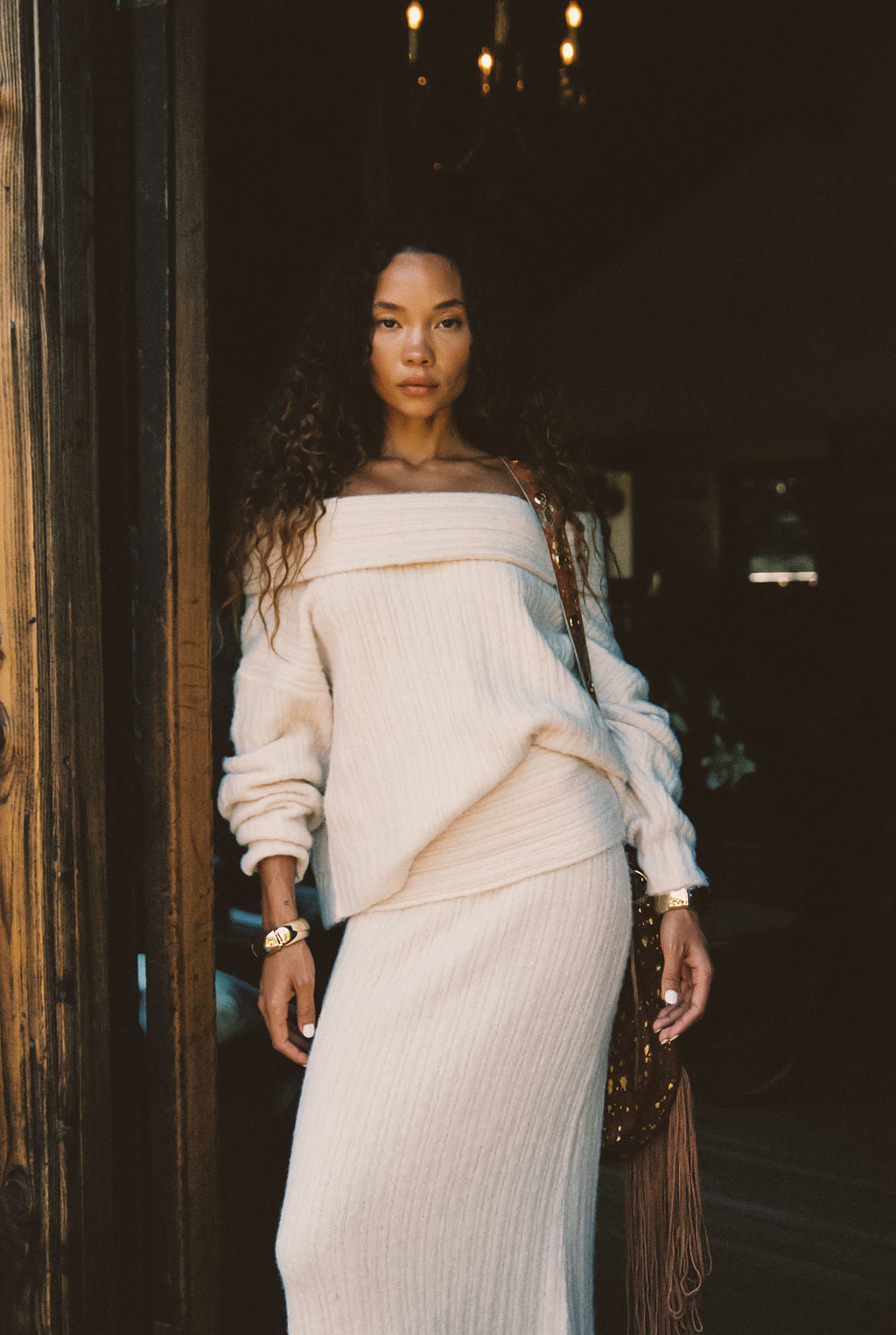 Pamela Beige Sweater Maxi Skirt