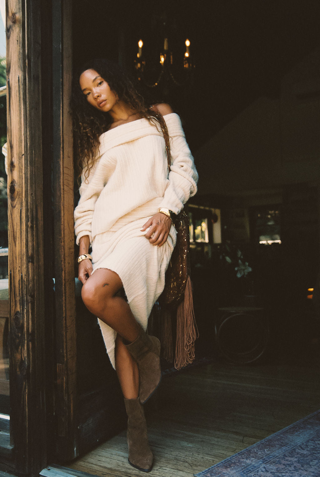 Pamela Beige Sweater Maxi Skirt