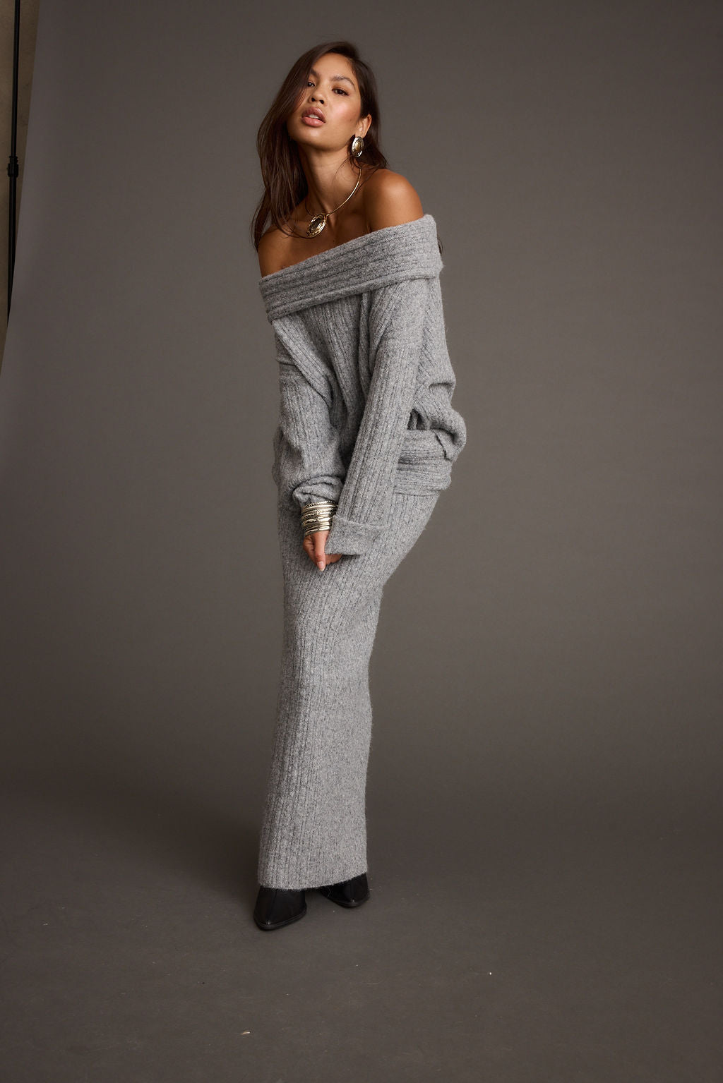 Pamela Heather Grey Sweater Maxi Skirt