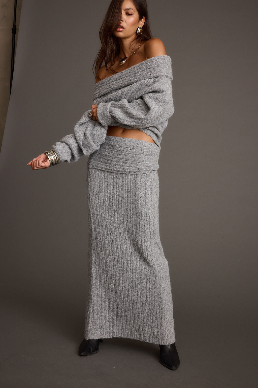 Pamela Heather Grey Sweater Maxi Skirt