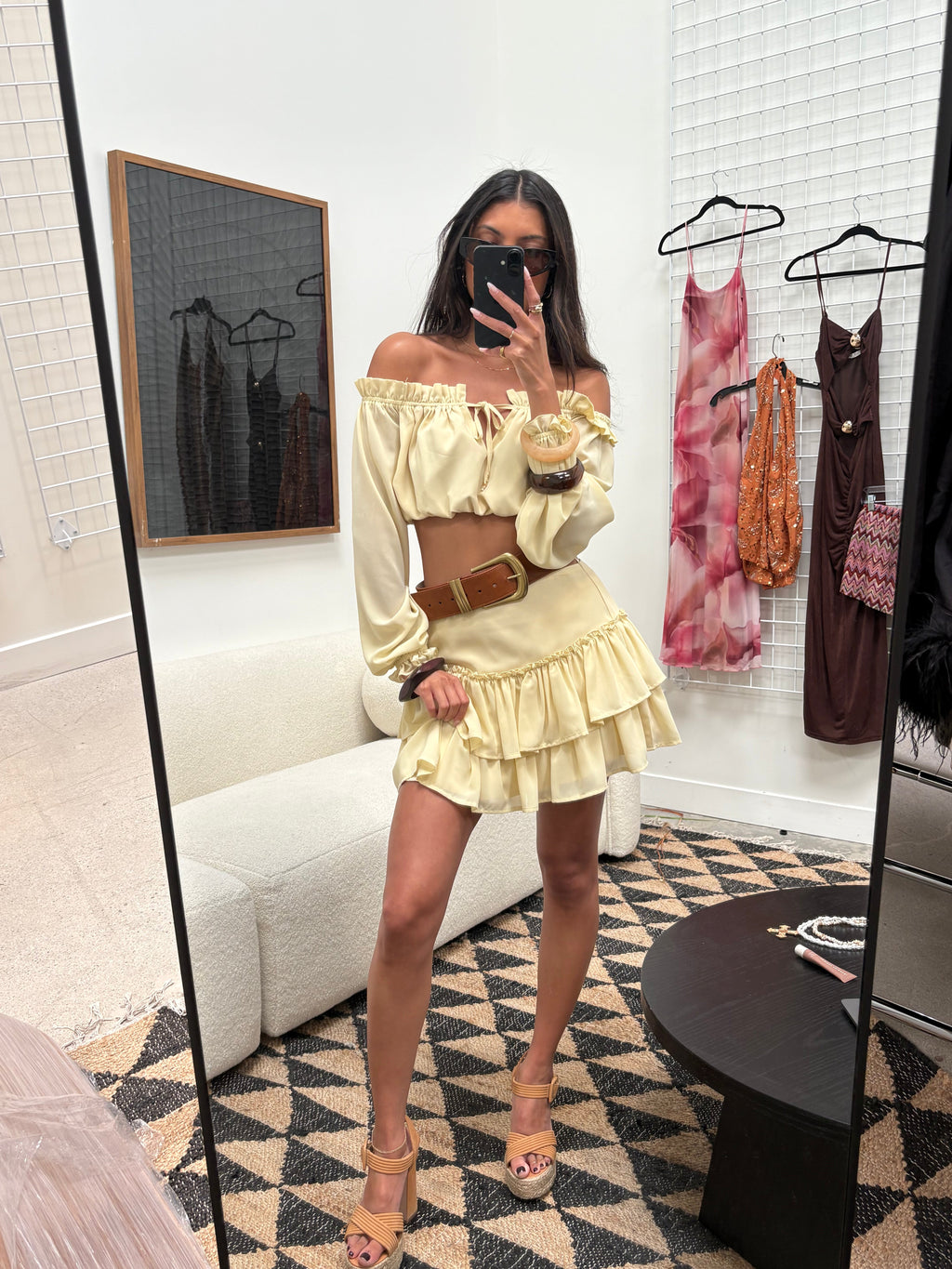 Panama Baby Yellow Chiffon Mini Skirt