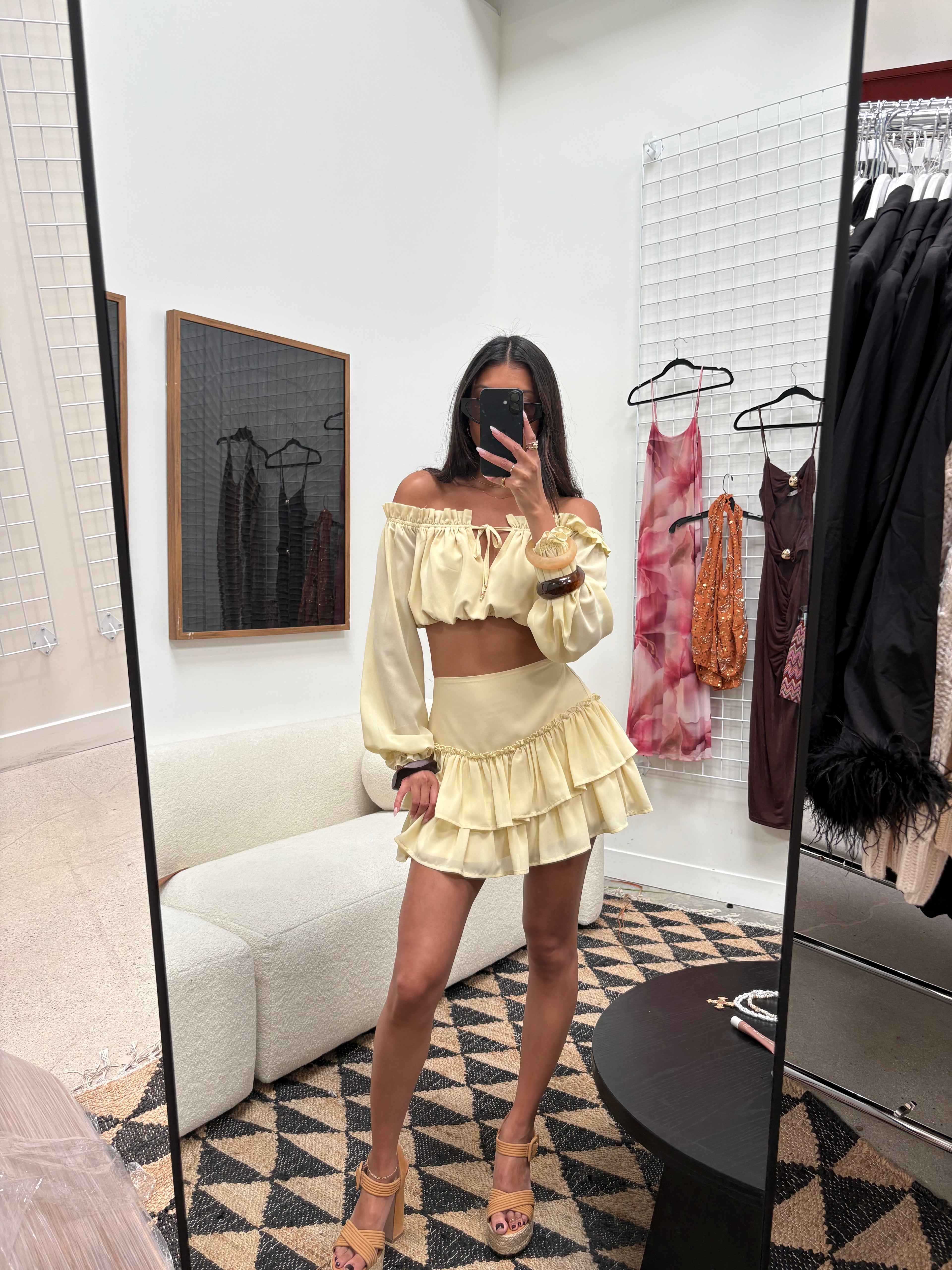 Panama Baby Yellow Chiffon Mini Skirt