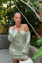 Pearlina Sage Printed Satin Mini Dress