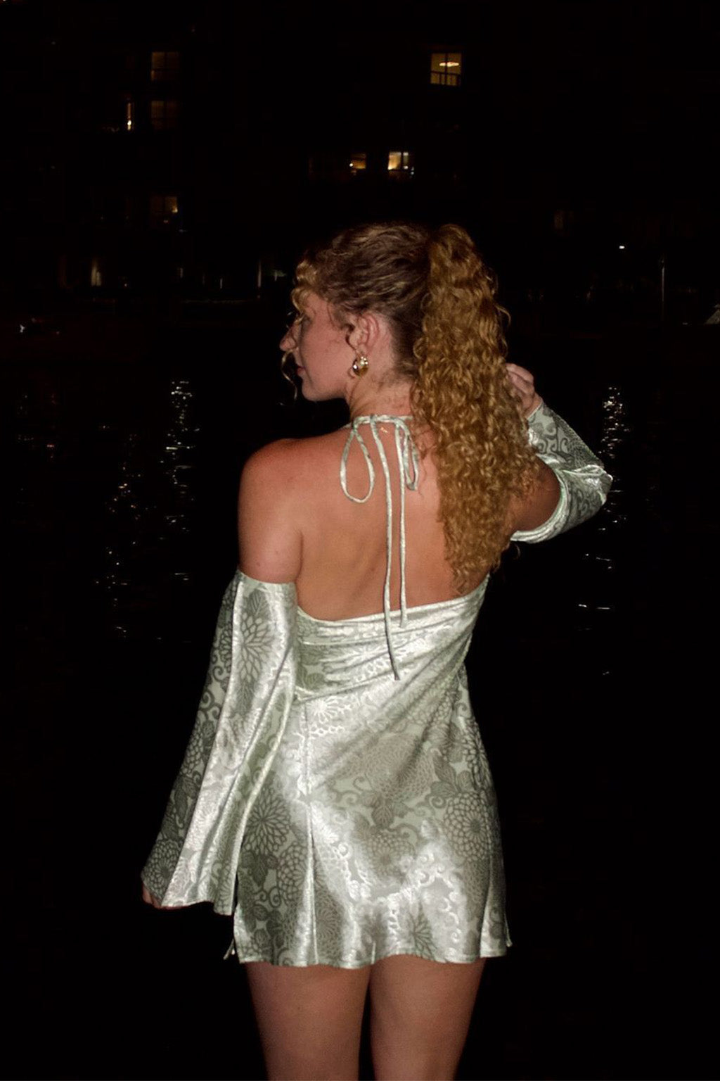 Pearlina Sage Printed Satin Mini Dress