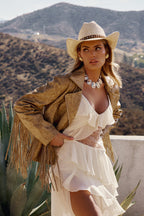 Phoenix Taupe Vegan Leather Moto Fringe Jacket