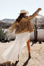 Phoenix Taupe Vegan Leather Moto Fringe Jacket