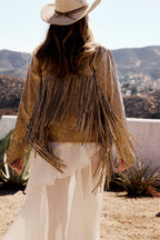 Phoenix Taupe Vegan Leather Moto Fringe Jacket