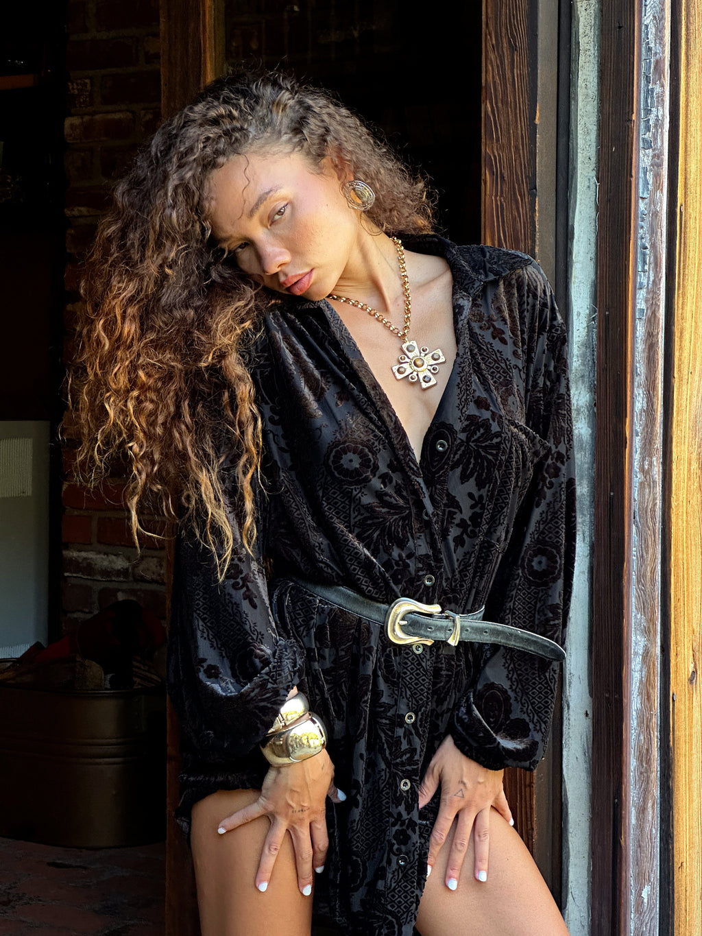 Loretta Black Velvet Burnout Mini Dress