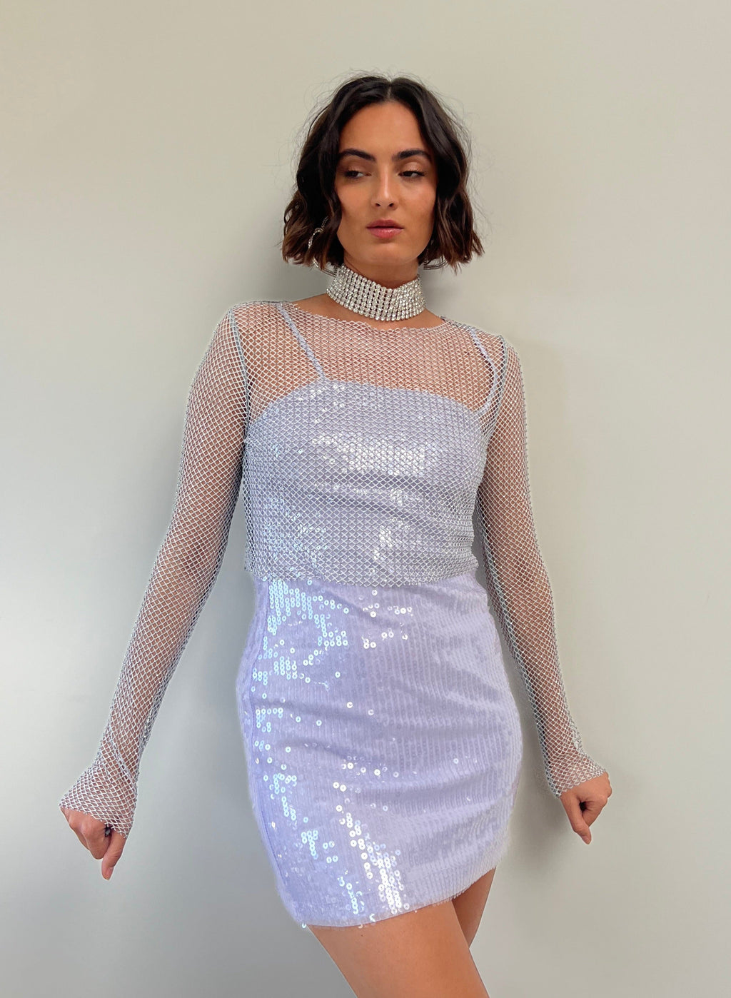 Hands Off Silver Rhinestone Top