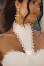 Devoted Gold Cross Pearl Earrings