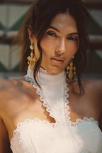 Devoted Gold Cross Pearl Earrings