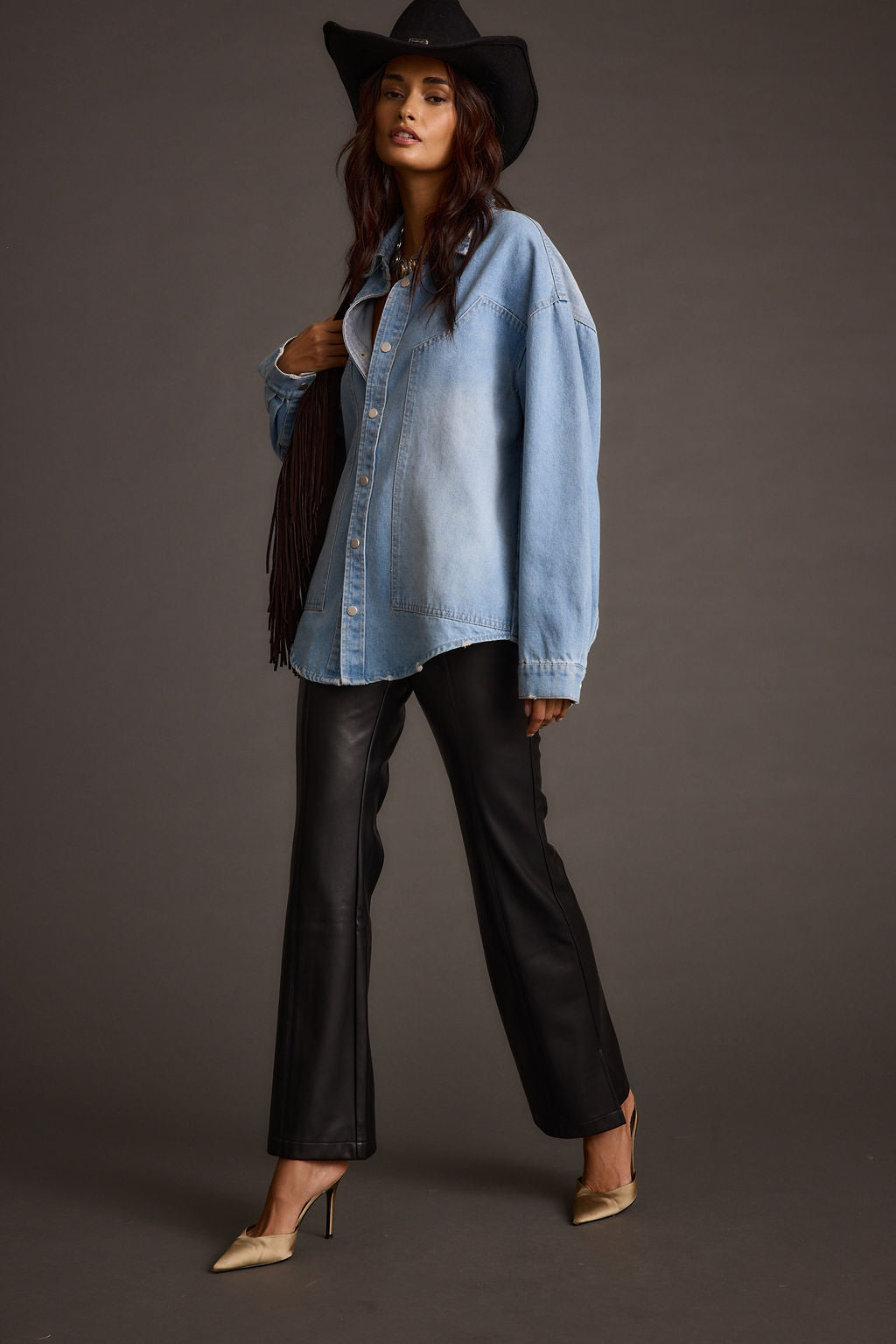 Ryland Black Vegan Leather Flare Pants