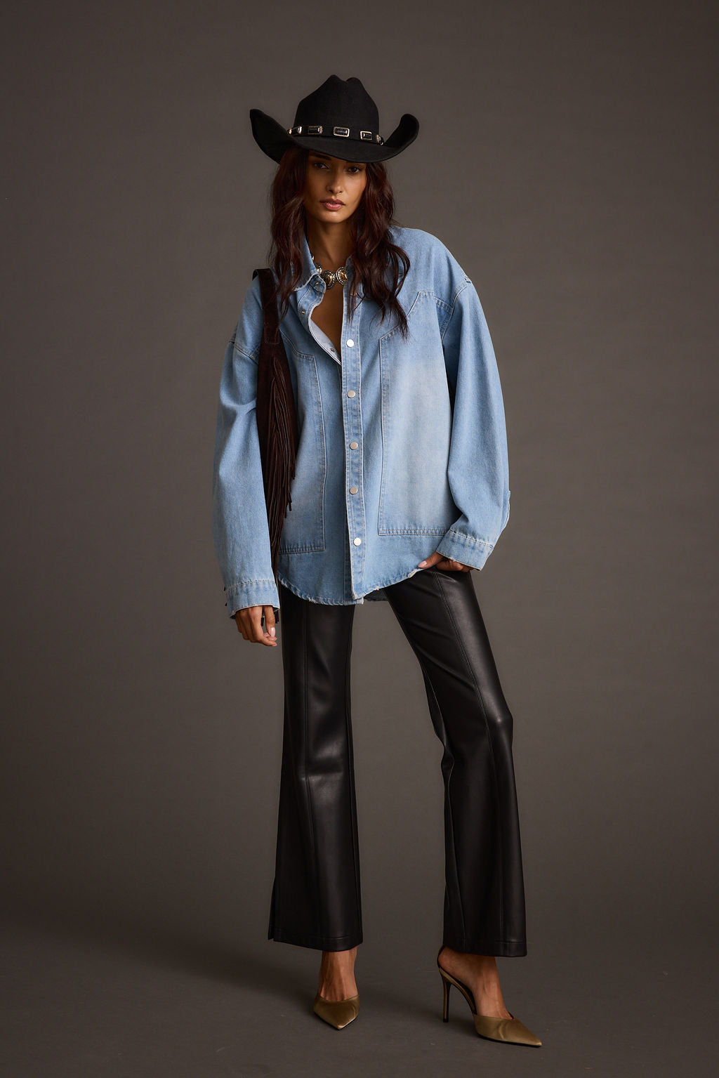 Ryland Black Vegan Leather Flare Pants