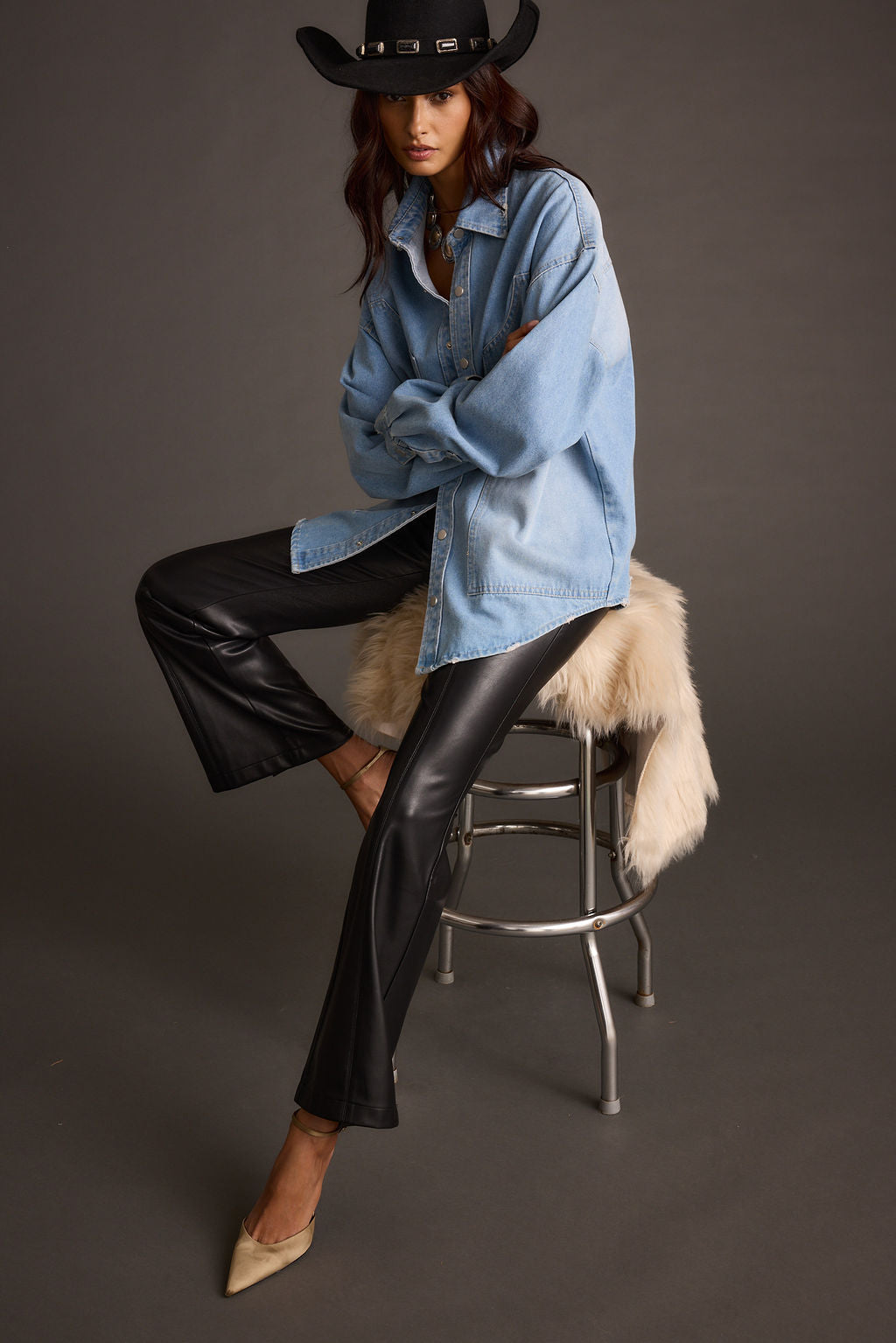 Ryland Black Vegan Leather Flare Pants