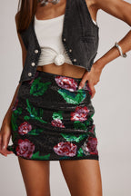 Rose Sequin Mini Skirt