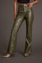 Ryland Olive Vegan Leather Flare Pants