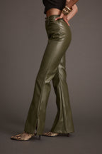 Ryland Olive Vegan Leather Flare Pants