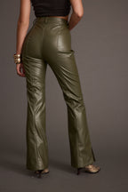 Ryland Olive Vegan Leather Flare Pants